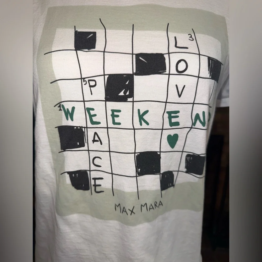 Max Mara Sante Weekend Organic Cotton T Shirt Crossword Peace Love - Picture 4 of 5